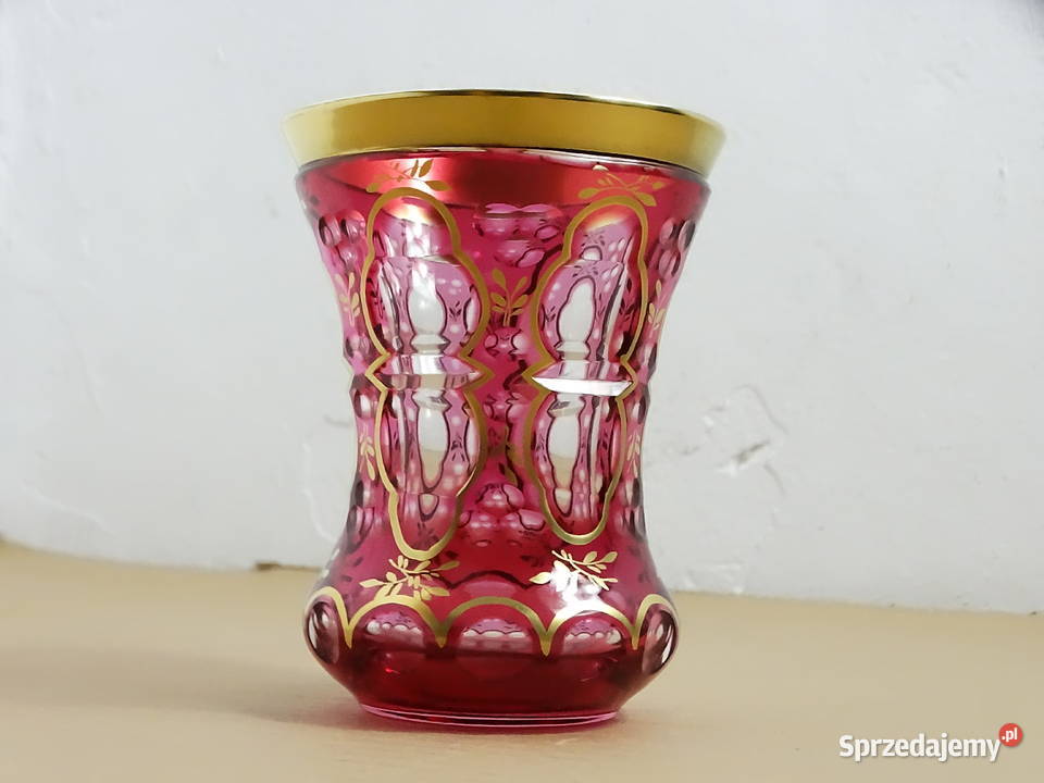 Piękny wazonik szklanka szkło rubinowe ręcznie Porcelana i szkło Biłgoraj