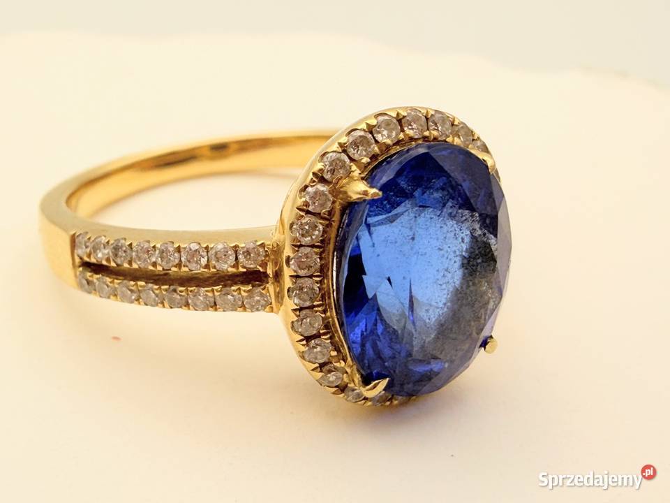 Cudowny złoty pierścionek 18K z szafirem i Zegarki i Biżuteria Szczecin