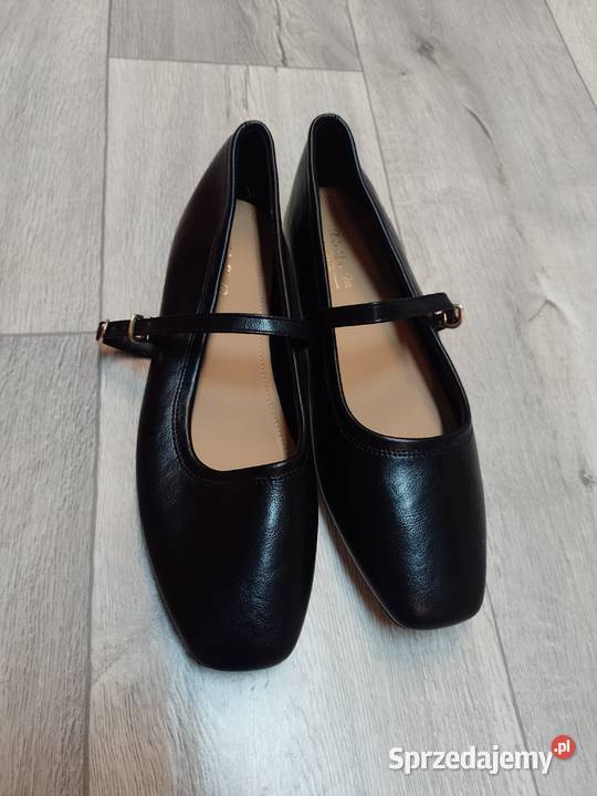4243 Czarne baleriny wieczorowe z zapięciem NOWE