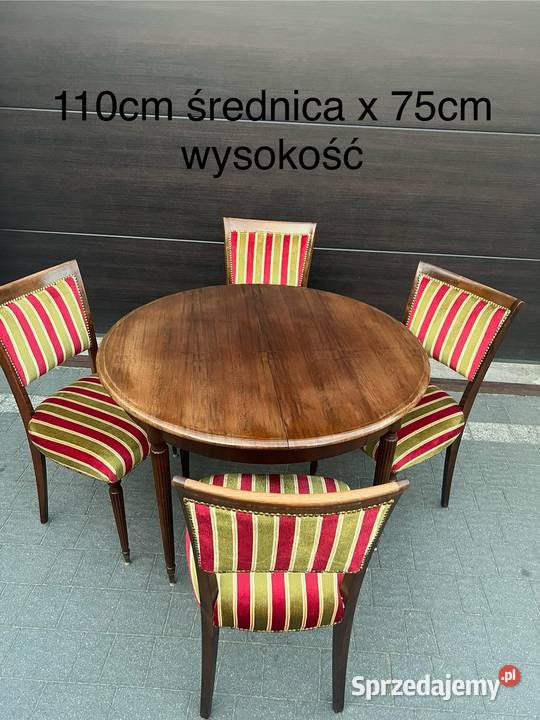 Elegancki okrągły rozkładany stół +4 wygodne krzesła