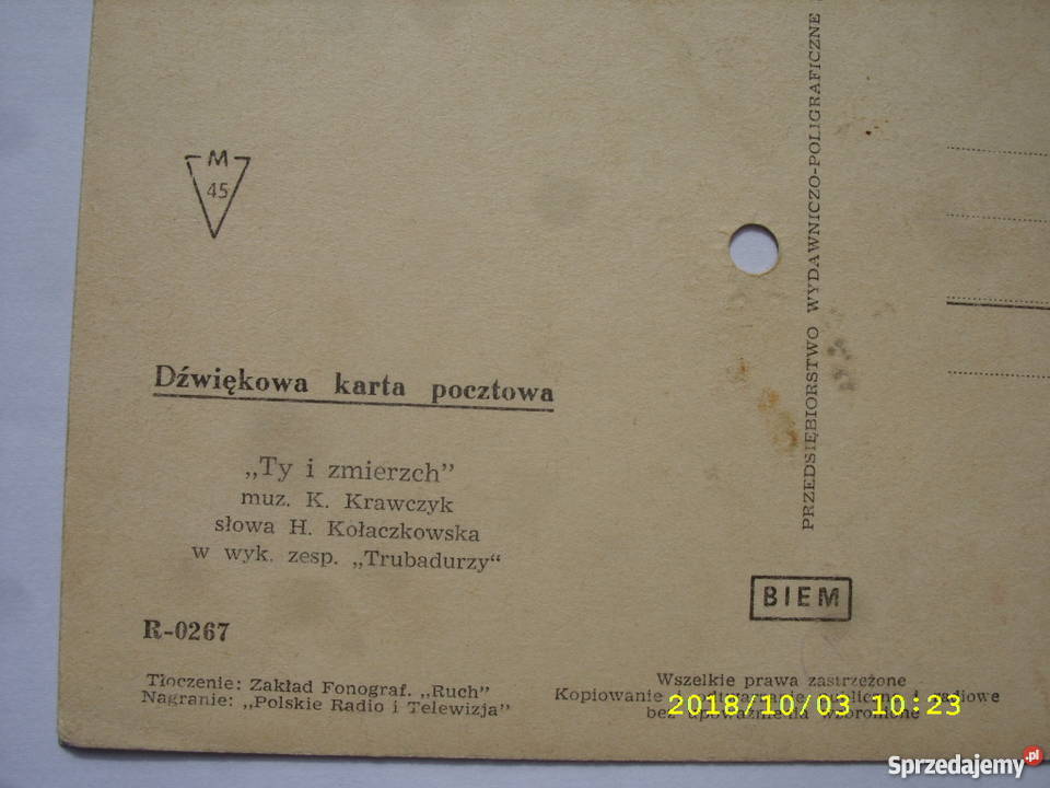 TRUBADURZYTY I ZMIERZCH Pocztowka dzwiekowa dolnośląskie Wołów