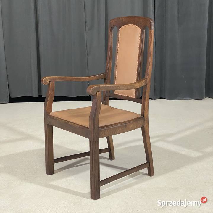 Stylowy fotel dębowy ze skórą elegancki 111cm