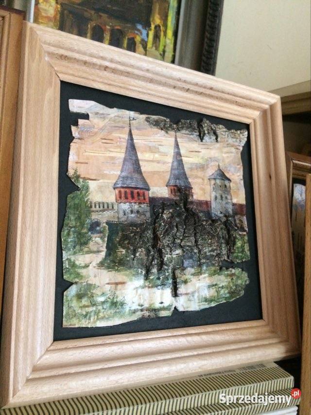 Obraz olejny na korze brzozy Radziejów sprzedam