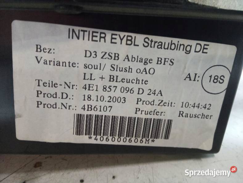 SCHOWEK PRAWY PASAŻERA Audi A8 II 20022010 D3 Rok produkcji 2003 sprzedam