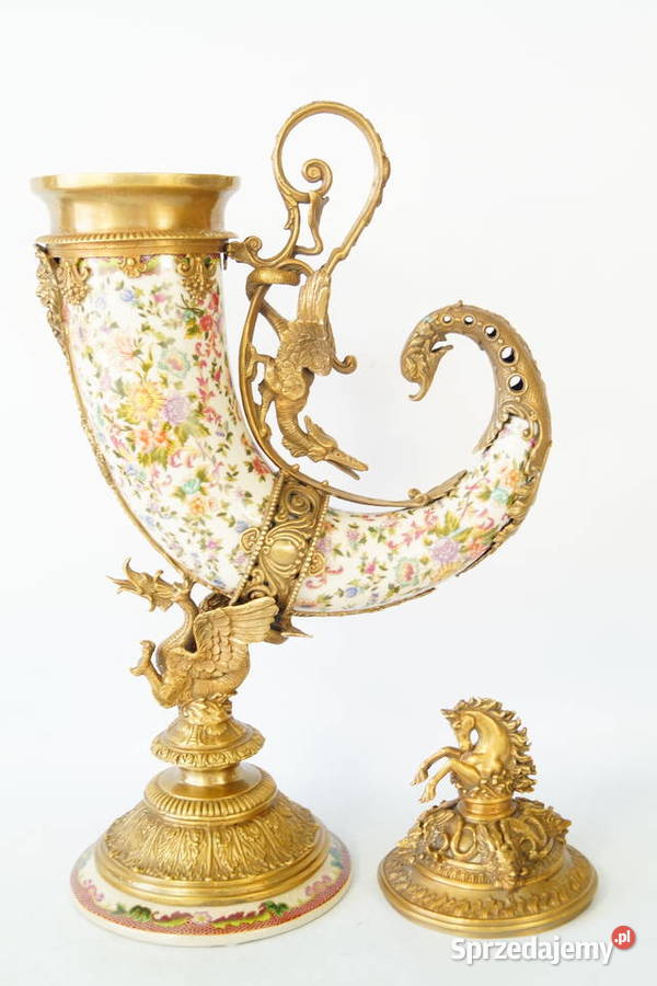 Piękny róg obfitości porcelana z brązem kwiaty Gizałki