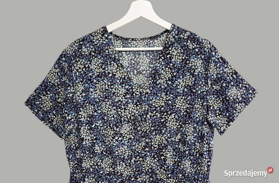 Damska sukienka niebieska w kwiaty z krótkim Chrzanów