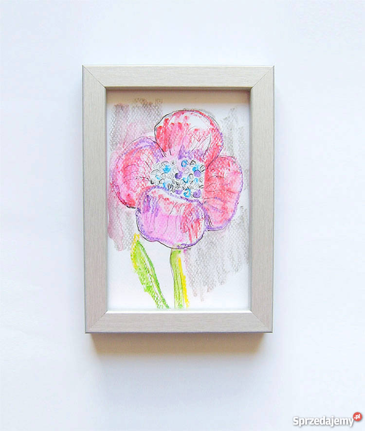 kwiat akwarela oprawiona ładny obrazek malowany śląskie Katowice