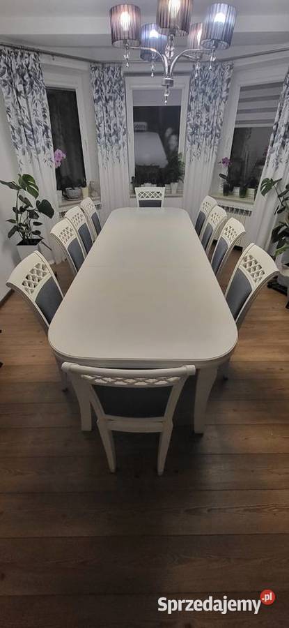 Stól rozkladany 100x400 bialy z 10 krzesłami podkarpackie Dębica