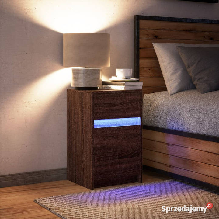 Szafka nocna z LED kolor brązowy dąb materiał Warszawa