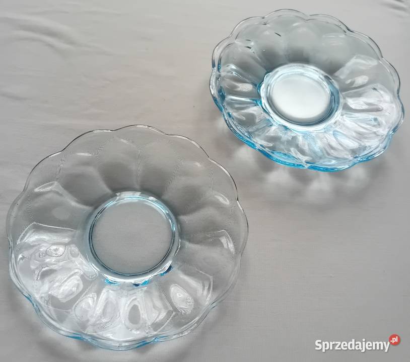 Zestaw 3 błękitne talerzyki art deco Porcelana i szkło Koźminek