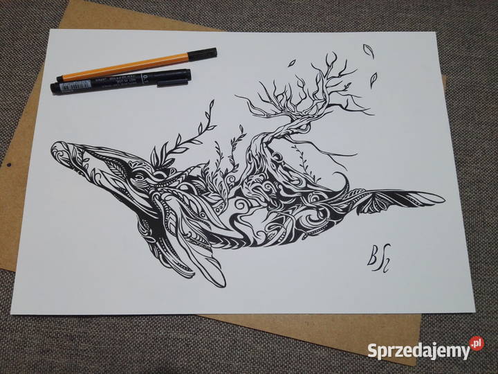 Rysunek wieloryb cienkopis blok tech A3 250 gm2