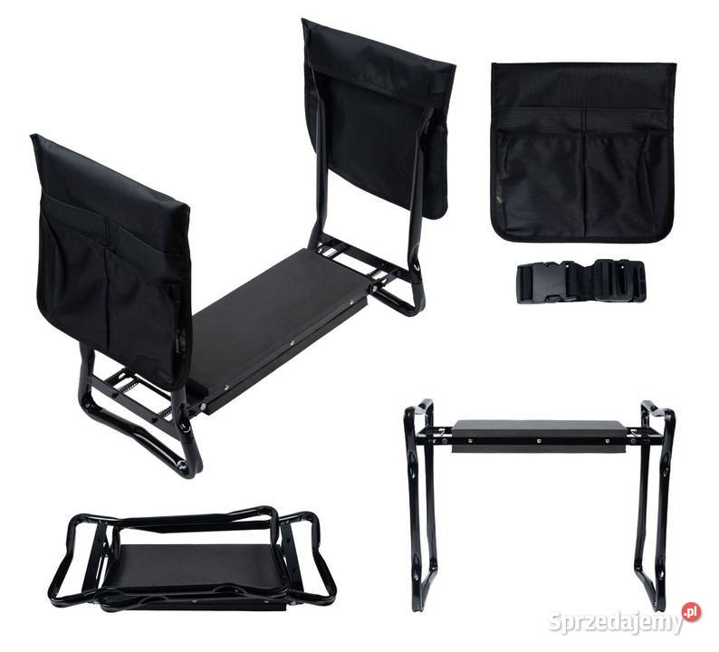 Klęcznik składany ogrodowy czarny z 2 torbami na