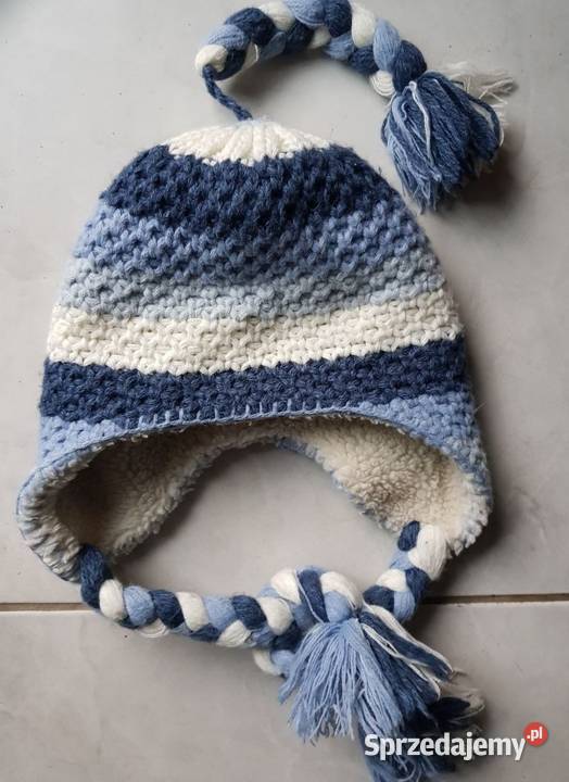 wełniana czapka z warkoczami z misiem futerkiem Nakrycia głowy