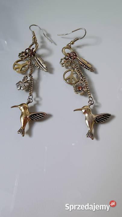 Złote kolczyki koliberki długie pozłacane małopolskie Tuchów