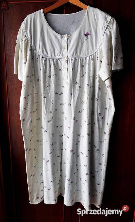 Koszula nocna damska bawełniana biała w kwiatki Polkowice