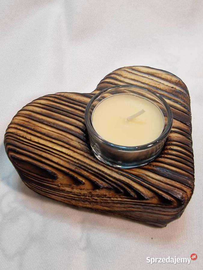 Świecznik drewniany serce naturalny na tealight warmińsko-mazurskie Sępopol