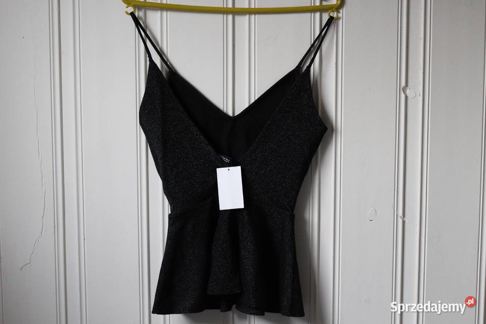 Czarny top hm xs 34 błyszczący baskinka dekolt Topy i koszulki kujawsko-pomorskie Toruń sprzedam