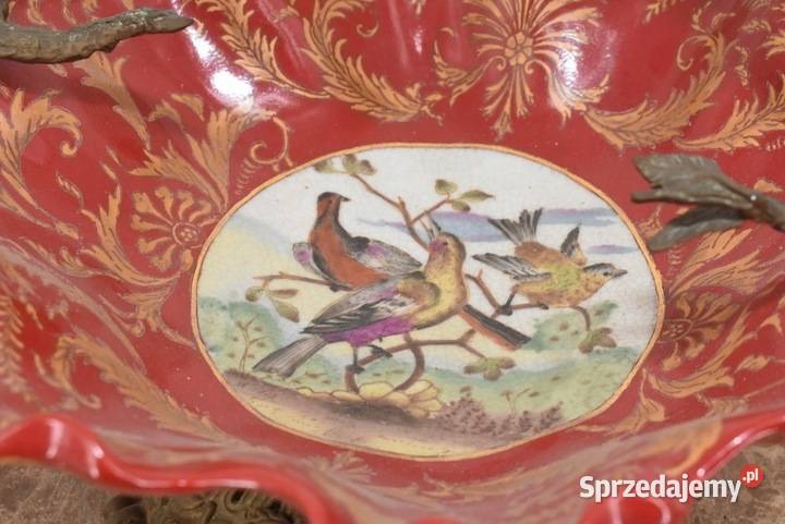 Czerwona Patera Owocnik Porcelana Brąz Ptaszki małopolskie Kraków