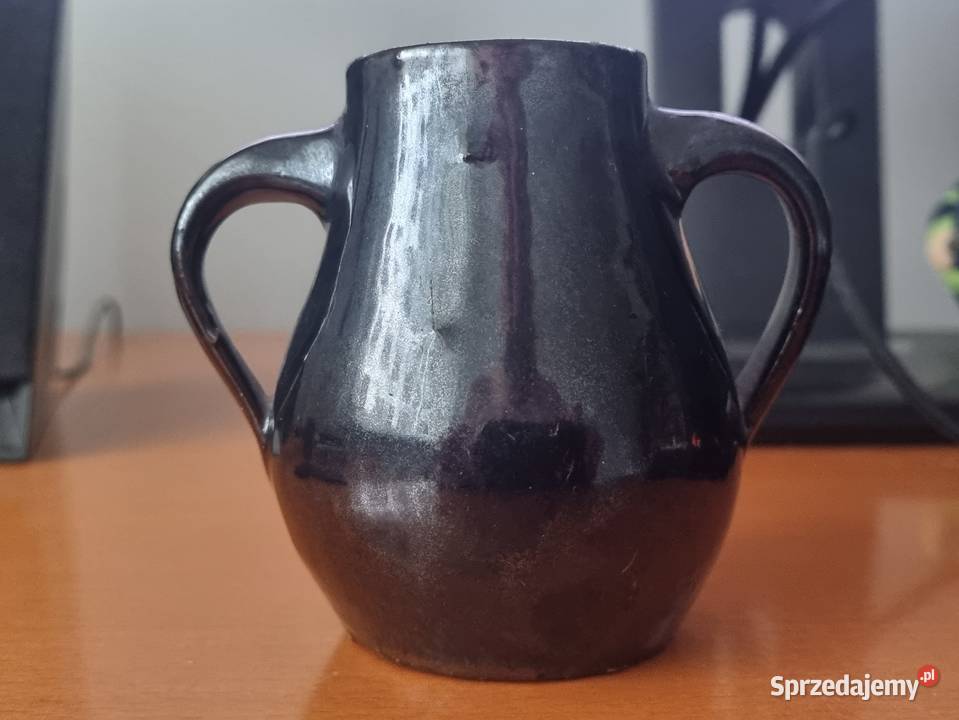 Mały ceramiczny czarny wazonik z 2 uchami czarny mazowieckie Warszawa sprzedam