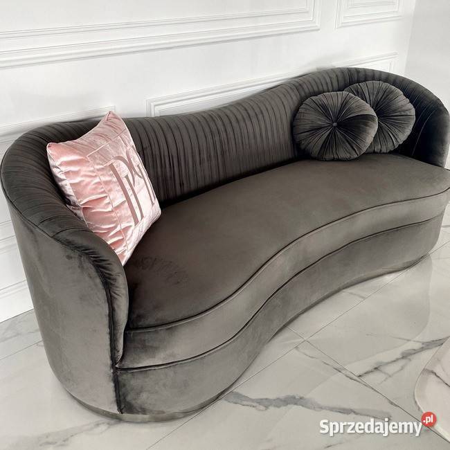 Sofa DONNA Plisowana Szara Welwet Nowoczesna