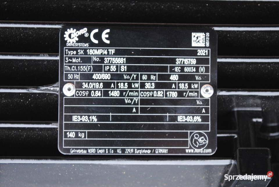 Motoreduktor kątowy 185kw 33obrmin firmy Nord lubuskie