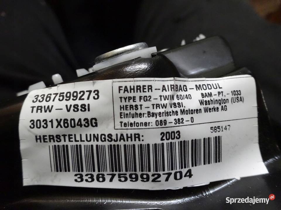 BMW X5 I E53 04r AIRBAG poduszka kierowcy