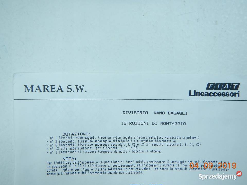 KRATKA SIATKA BAGAŻNIKA FIAT MAREA KOMBI 99 ASO