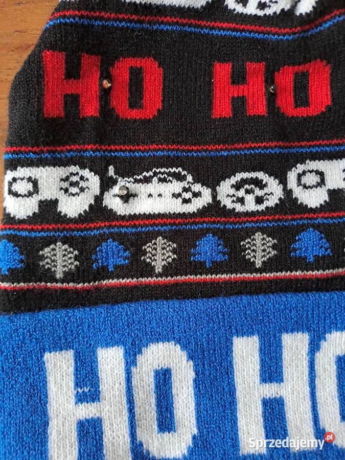 Czapka led HoHoHo niebieska z czerwonym pomponem Warszawa