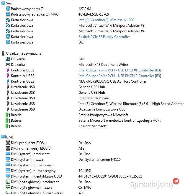 Dell Inspiron N4110 sprawny i kompletny 4GB zachodniopomorskie Szczecin