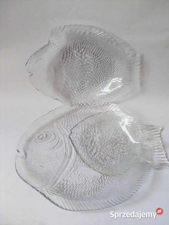 trzy szklane półmiski w kształcie ryby vintage Częstochowa