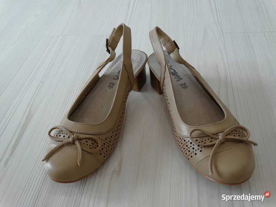 Buty Sandały Skórzane Skóra Naturalna Beżowe Łomża