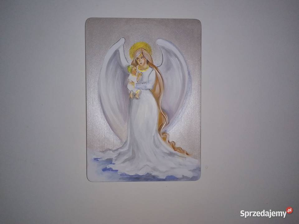 Anioł z dzieckiem ręcznie malowany na desce Katowice