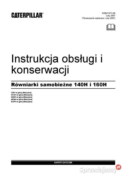 Caterpillar 140H 160H równiarka samobieżna DTR małopolskie Kraków