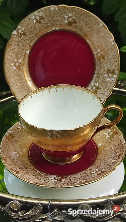 SHELLEY w kolorze burgundowym inkrustowana Porcelana i szkło Pabianice sprzedam