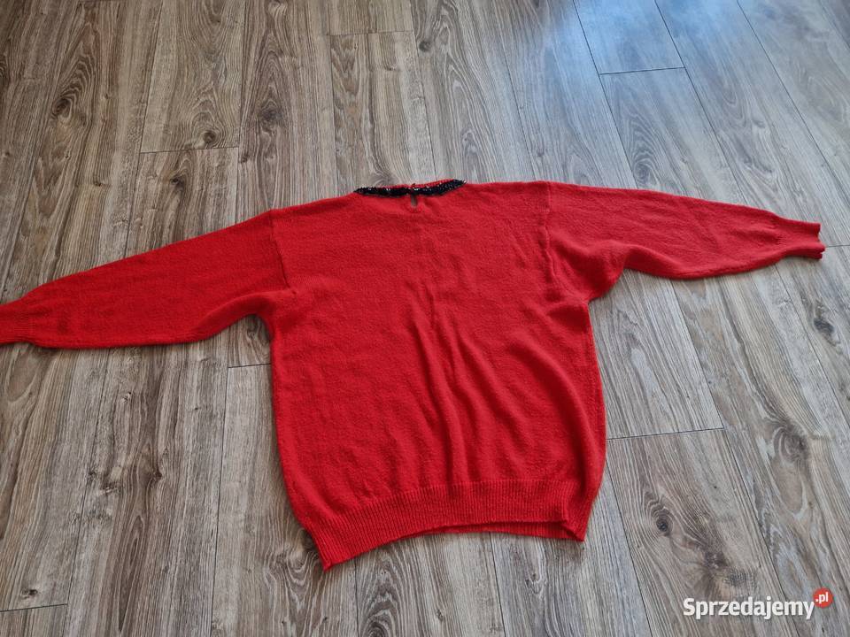 swetr czerwony z kokardą cekiny 4244 XLXXL