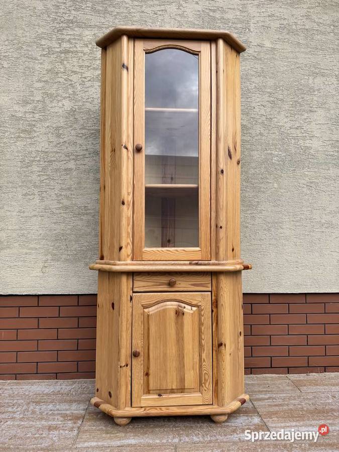 Witryna narożna drewniana sosnowa rogówka regał Sulbiny