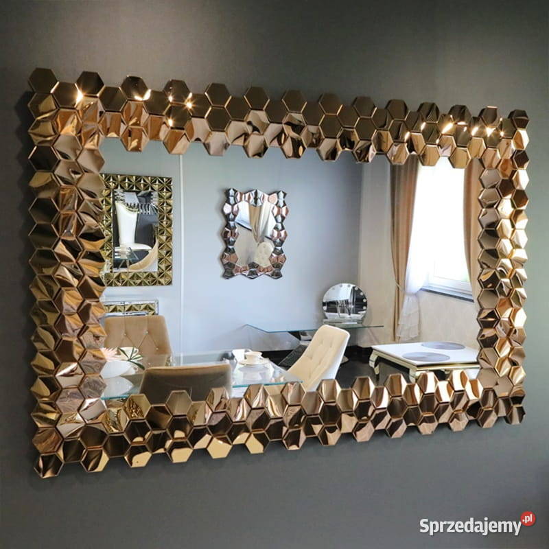 Lustro glamour dekoracyjne miedziane prostokątne Warszawa