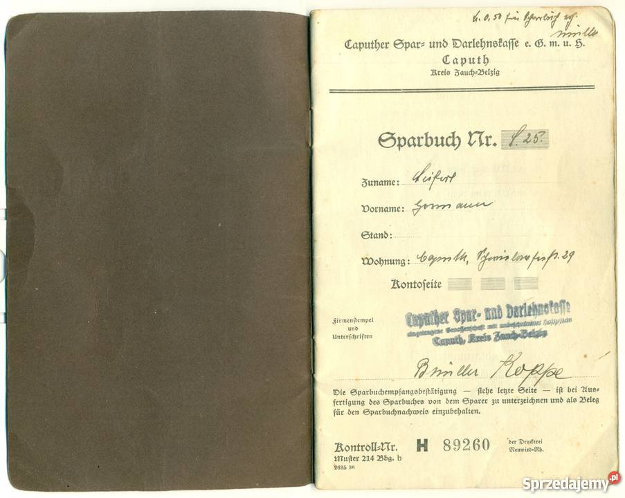 Sparbuch stare niemieckie dokumenty 1940 jednej Ostrów Wielkopolski