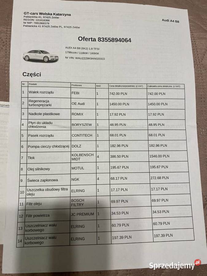 Audi A4 B8 18 TFSI 2010 generalnym remoncie Zelów