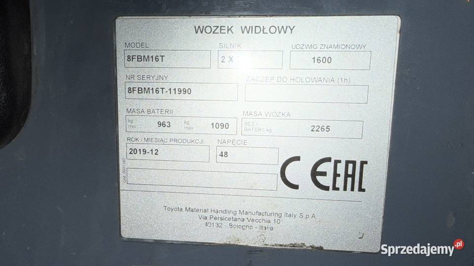 Wózek Toyota 8FBM16T Wózki widłowe Sulmierzyce