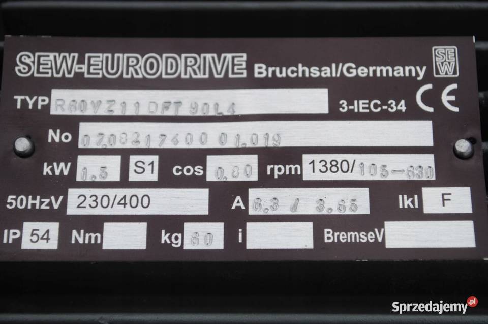 Motoreduktor 15kw z regulacją 105630obrmin SEW Kargowa sprzedam
