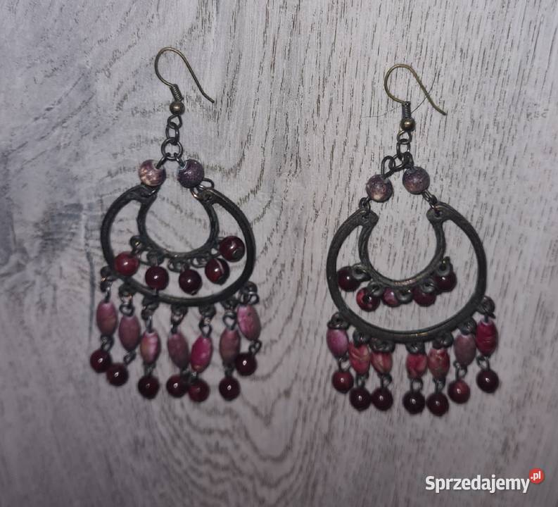 Kolczyki damskie wiszące koraliki róż Dla kobiet łódzkie Łódź