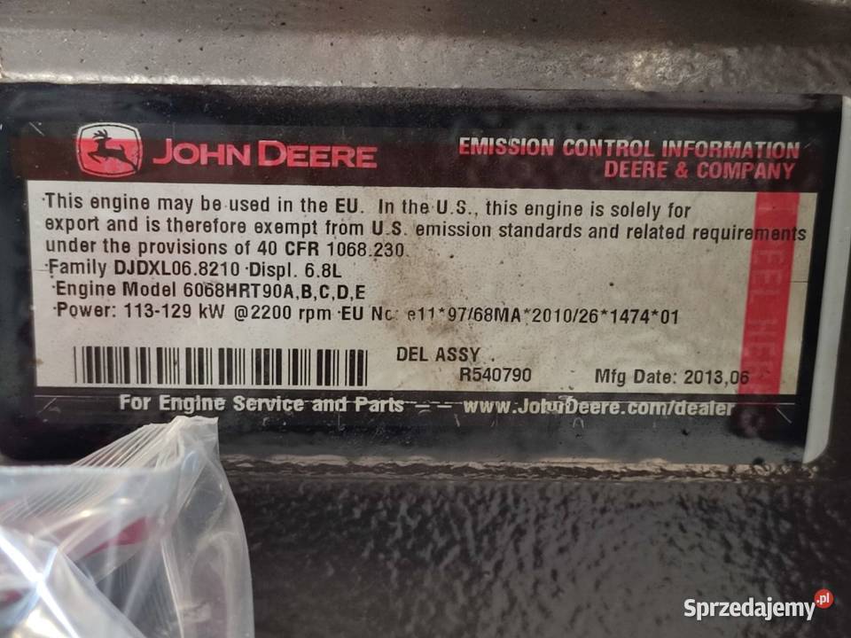 Silnik John Deere 6068HRT90 Części maszyn i innych pojazdów