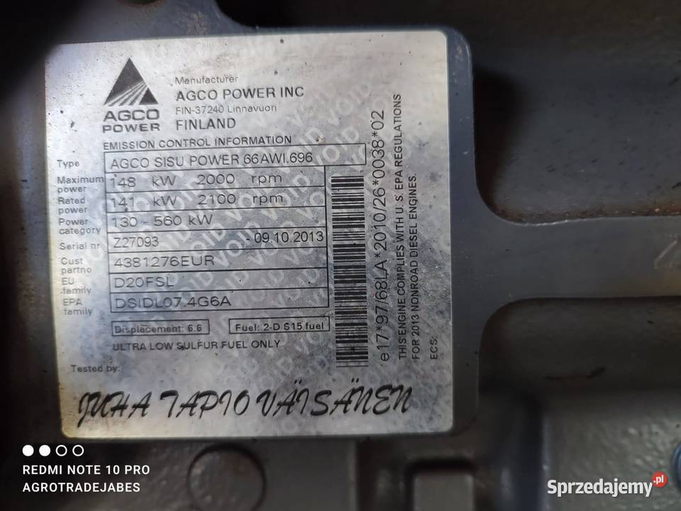 Silnik AGCO SISU POWER 66AWI696 Wilkowo