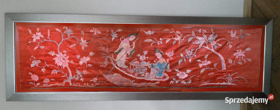 UNIKAT org XIXwieczny panel z chińskim haftem z Bydgoszcz
