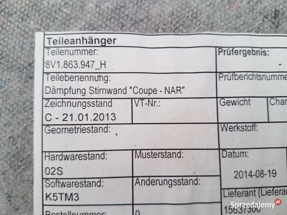 AUDI A3 8V WYGLUSZENIE SCIANY GRODZIOWEJ MATA Turek sprzedam
