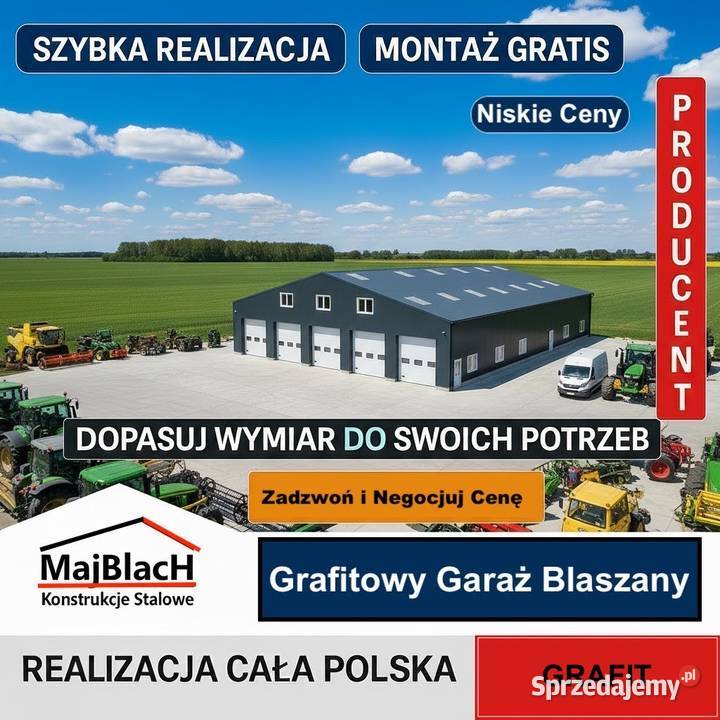 DUŻY GARAŻ BLASZANY Dwuspadowy Grafit Magazyn 299zł/m2 kujawsko-pomorskie Toruń