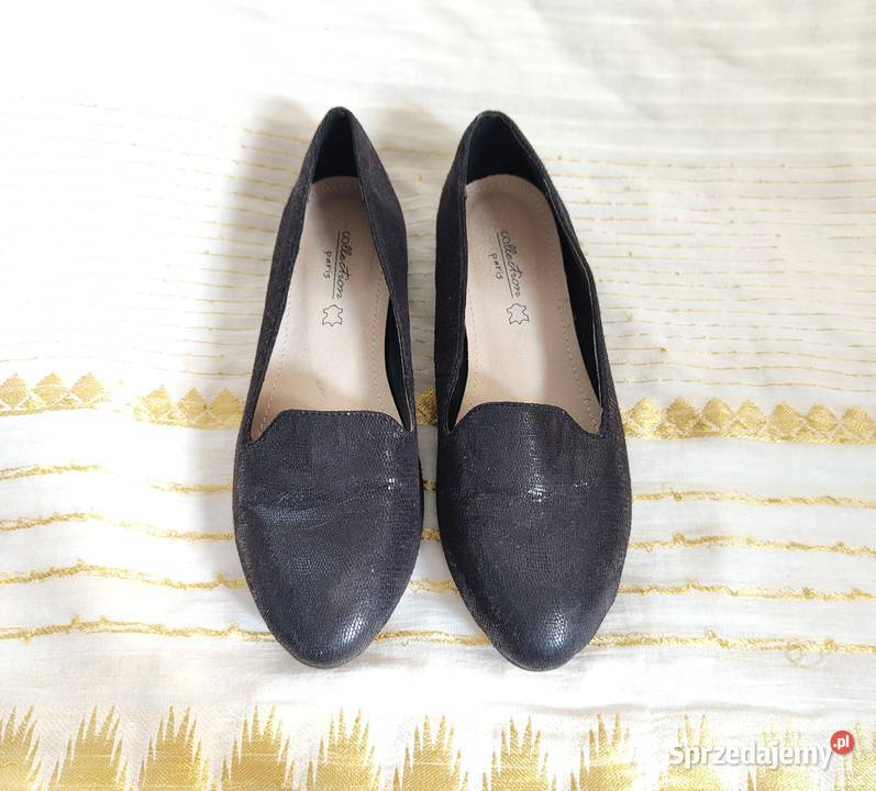 Czarne loafersy 39 wsuwane półbuty wężowa Szczecin