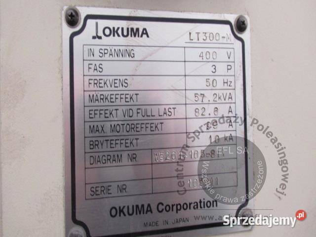 Tokarka CNC OKUMA model LT300M 105811 2003r Magnice