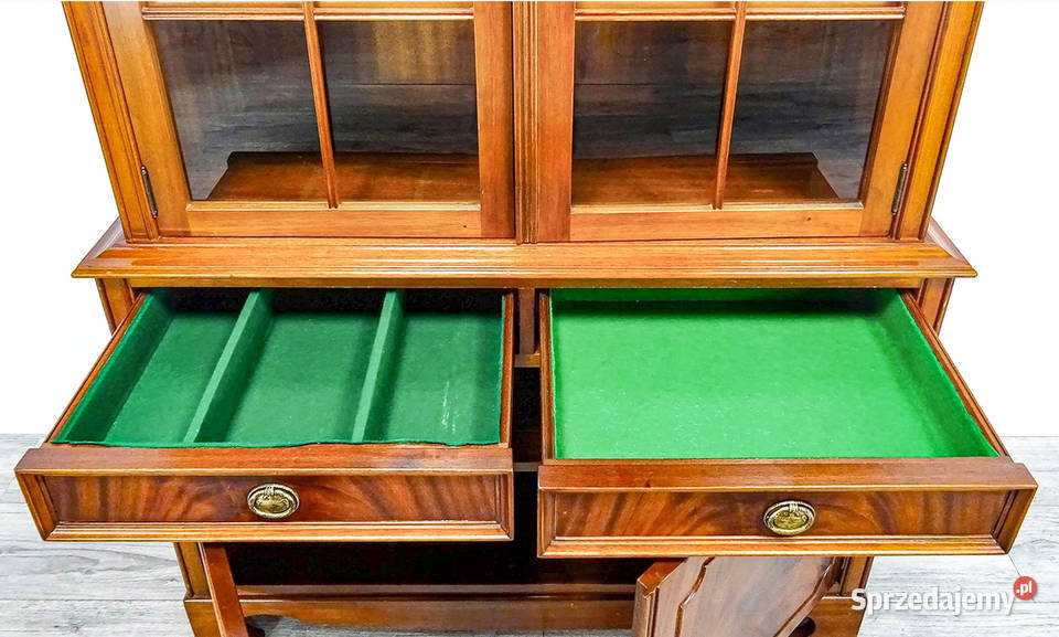 Witryna Angielska MAHONIOWA 180 2 półki szuflady 105cm Kalisz